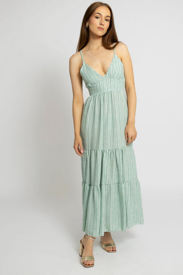 Breezy Striped Maxi Dress with Bow Back